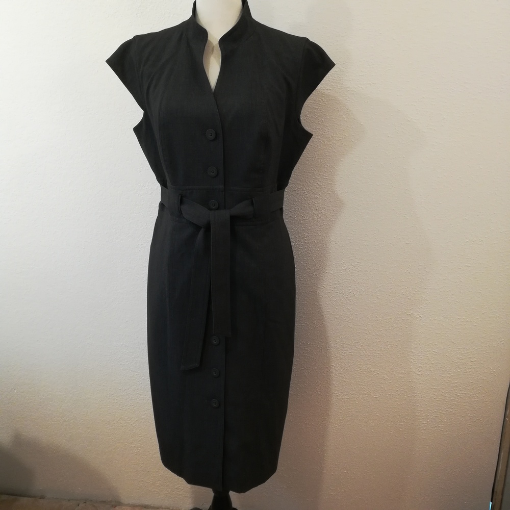 Calvin Klein Gray Mock Neck Career Business Button Down Suit Dress Size 12
